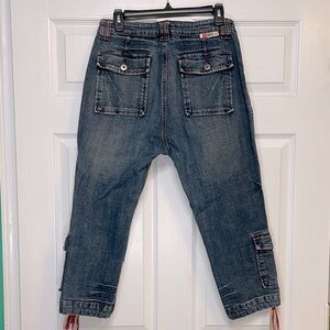 Vintage Y2K Ethyl Denim Capris with Red & Beige Laces